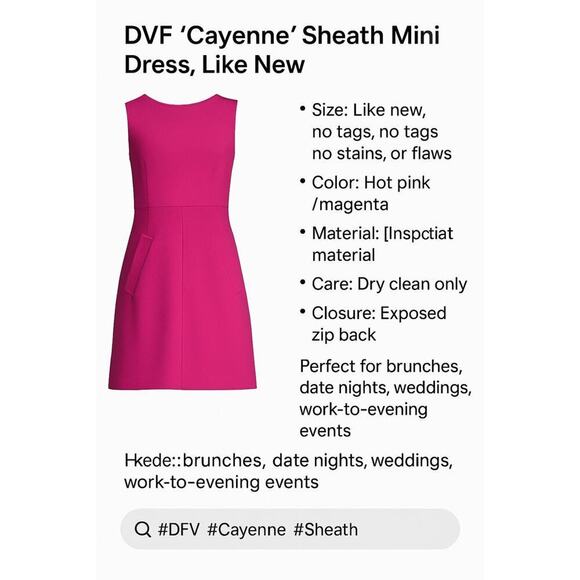 Diane von Furstenberg Women’s Sz 10 Hot Pink Sleeveless Fit & Flare Rayon Dress - Picture 6 of 15
